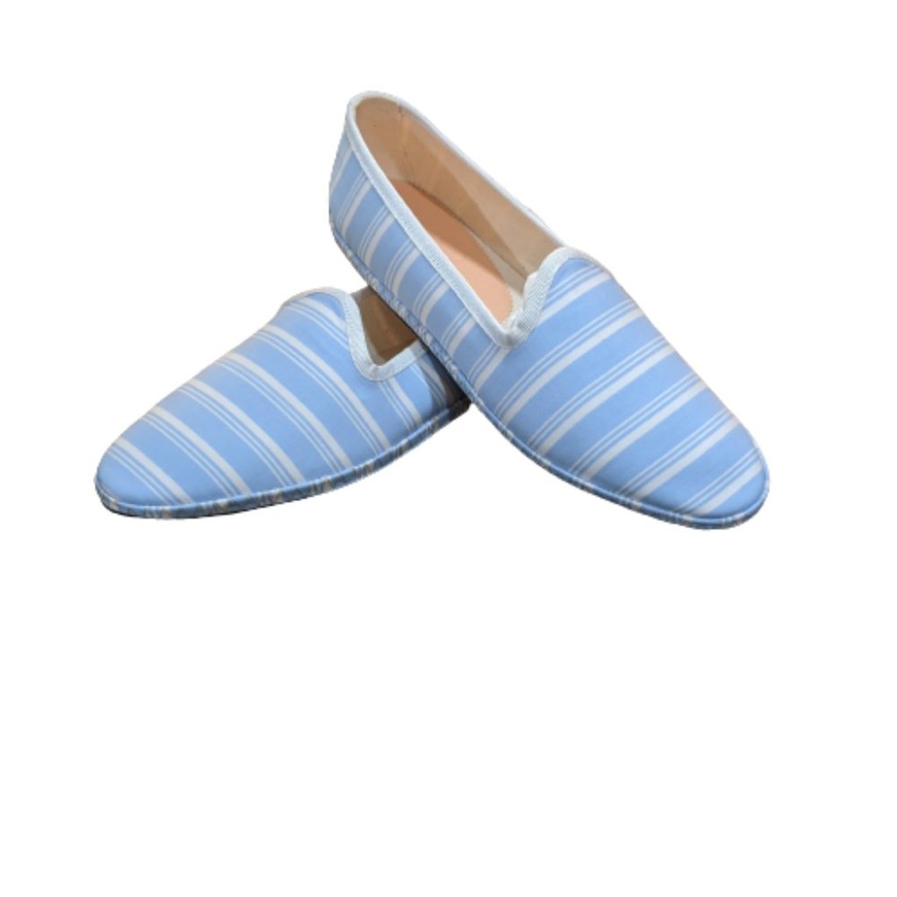 J. Crew Printed Venetian Loafers Blue and White Stripes Size 7.5